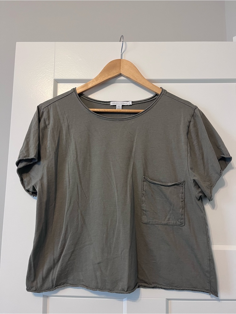 Threads 4 Thought Cropped Olive Green Pocket Crew Tee
